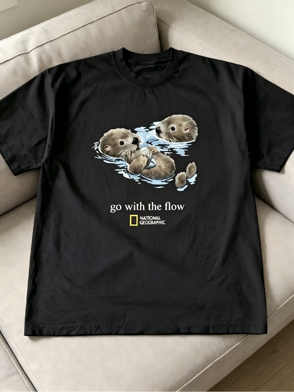 National Geographic Otter Go With The Flow Graphic black Women Men T-shirt